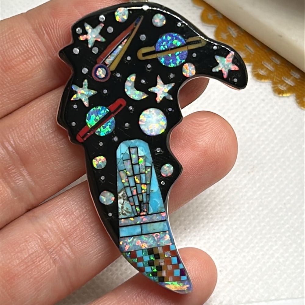Native style galaxy inlay eagle pendant 925 - Picture 6 of 6